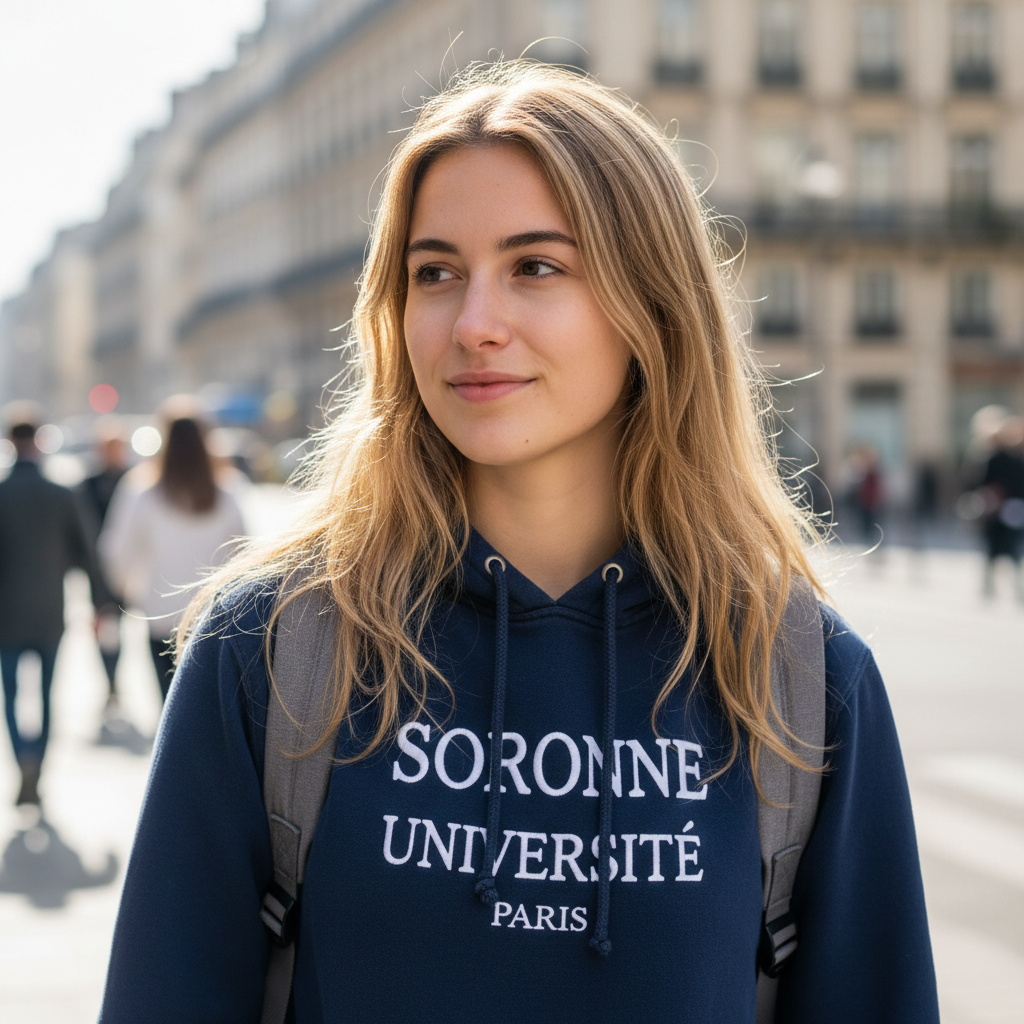 Young woman with beret and tote bag, Parisian student aesthetic